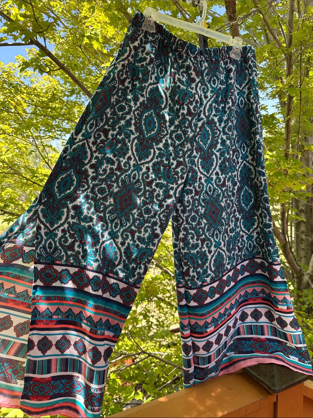 Boho Wide-Leg Pants [teal & Coral]